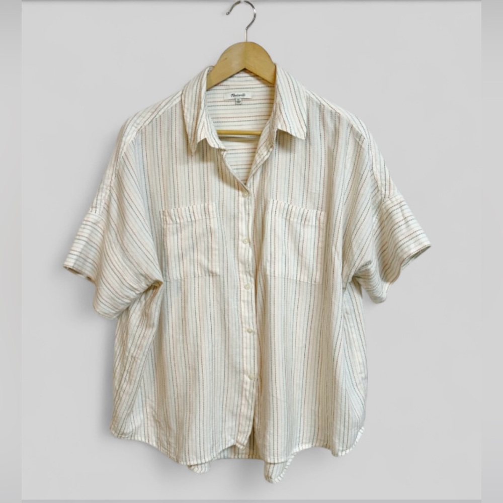 Madewell Cream Striped Button-Up Shirt - Picture 2 of 11